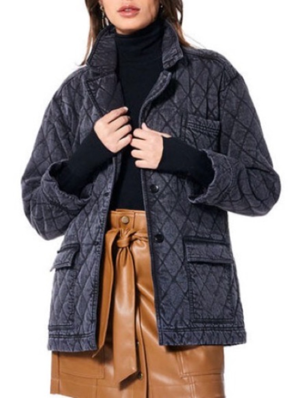 Young Fabulous & Broke YFB Walker Quilted Denim Jacket Black Mineral Wash Medium